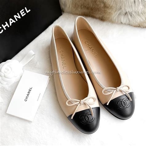 chanel inspired ballet flats|chanel flats beige and black.